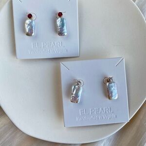 flat rectangle baroque pearl earrings with zircon